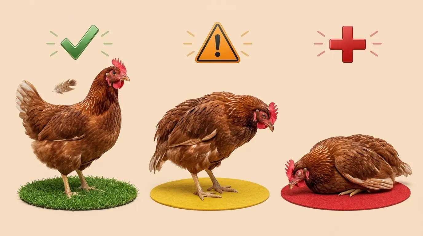 Três galinhas em níveis de gravidade: leve, sério e perigoso